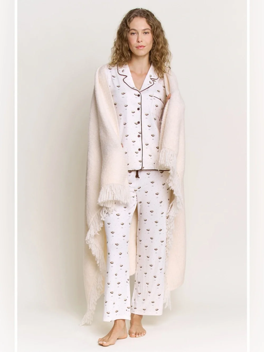Honeydew Bouclé Knit Throw Blanket in ivory